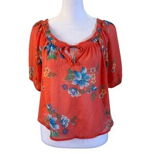 Hollister Coral Floral Blouse